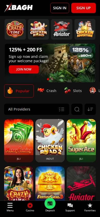 Playing Casino xBagh on Mobile
